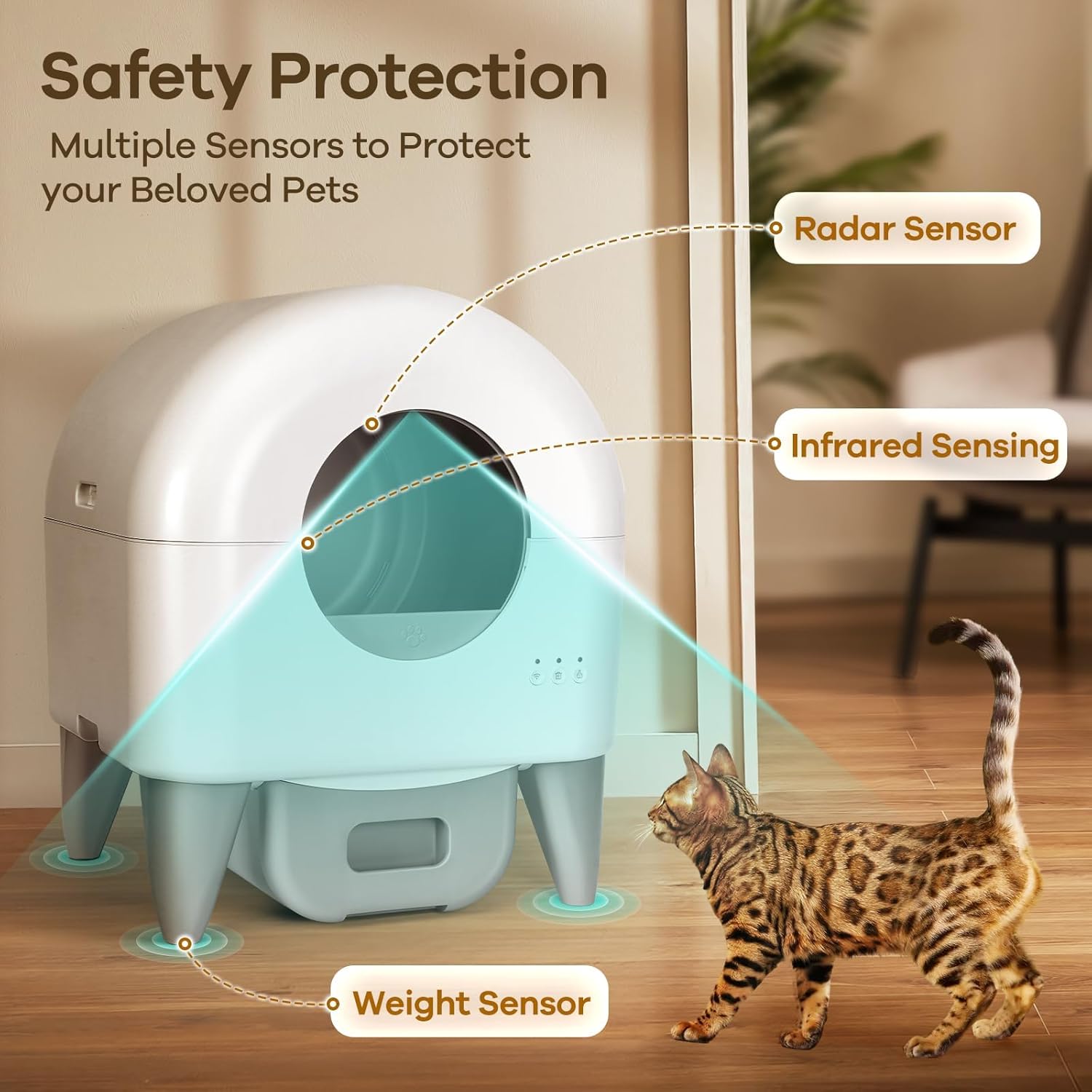 R0BTECH Self Cleaning Litter Box, Automatic Litter Box Self Cleaning Large Capacity for Multiple Cats, App Control with Safety Sensors, Removable Washable Liner,2 Pack Garbage Bags,Grey