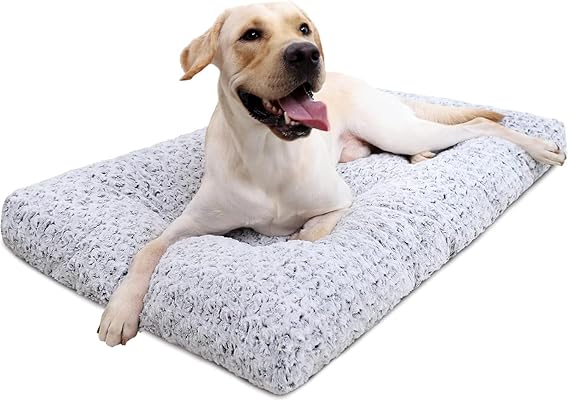 R0BTECH Washable Dog Bed Deluxe Plush Dog Crate Beds Comfy Kennel Pad Anti-Slip Pet Sleeping Mat for Large, Jumbo, Medium, Small Dogs Breeds, 35" x 23", Gray