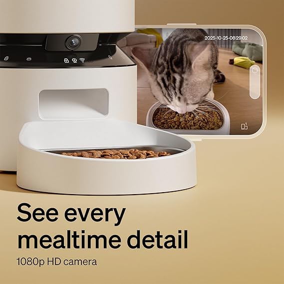 R0BTECH Automatic Cat Feeder with Camera, 1080P HD & Night Vision, 5GHz/2.4GHz WiFi & Cam Smart Pet Feeder with App Control, 2-Way Audio, Motion Alerts for Cats & Dogs, Stainless Steel Single Tray