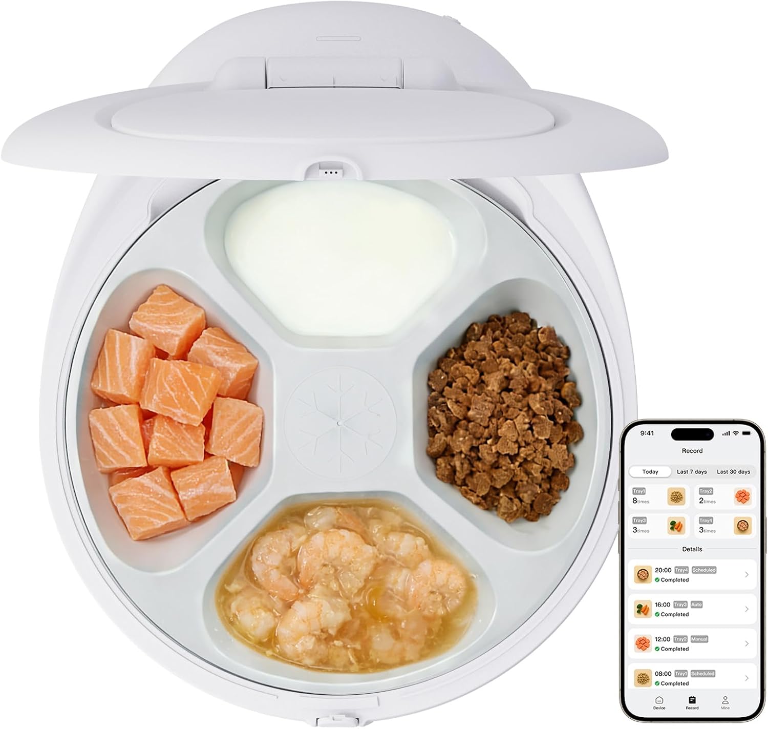 R0BTECH Smart Automatic Cat Feeder with Cooling & Heating, APP Control Dual-Temp Feeder for Wet/Dry/Raw Food, 24H Freshness, 4-Grid Tray, Anti-Pinch for Cats & Small Dogs (2-10kg)