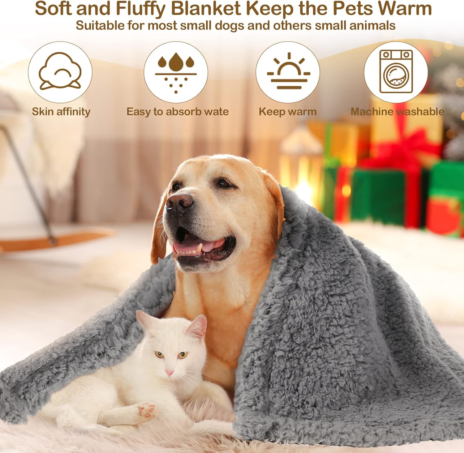 R0BTECH 6 Pcs Blankets for Dogs Cats, Soft Warm Fluffy Fleece Pet Calming Blanket, Washable Flannel Throw for Small Medium Pet, Gray/Beige/Khaki(31 x 24 Inch)