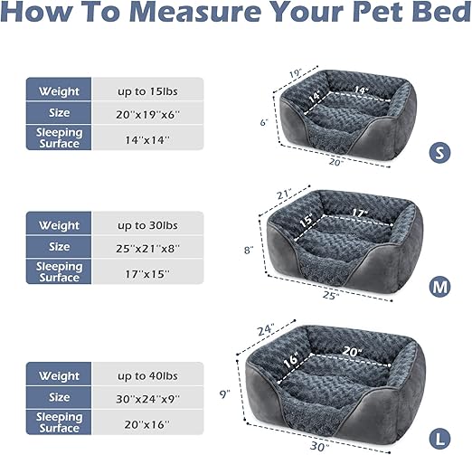 R0BTECH Rectangle Washable Orthopedic Dog Bed for Small, Medium and Large Dogs, Soft Calming, Sleeping Puppy Bed Durable Pet Cuddler with Anti-Slip Bottom, S (20"x19"x6")