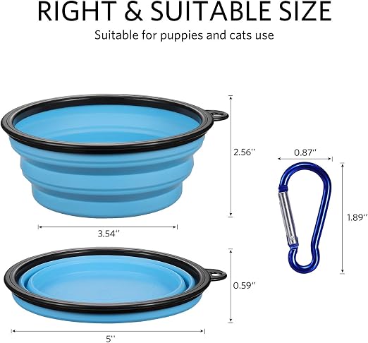 R0BTECH Collapsible Dog Bowl for Travel (12oz), 6 Pack Portable Pet Bowl with Carabiners, Foldable, Expandable