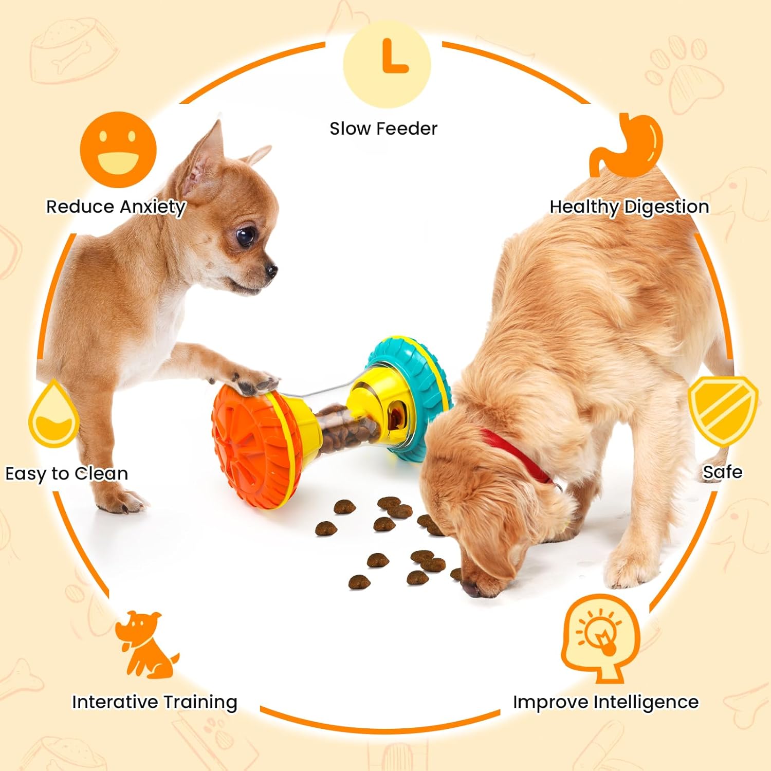 R0BTECH Interactive Dog Toys, Dog Puzzle Toys for Smart, Dog Enrichment Toy to Keep Them Busy, Treat Dispensing Toy Slow Puzzles Feeder, Yellow