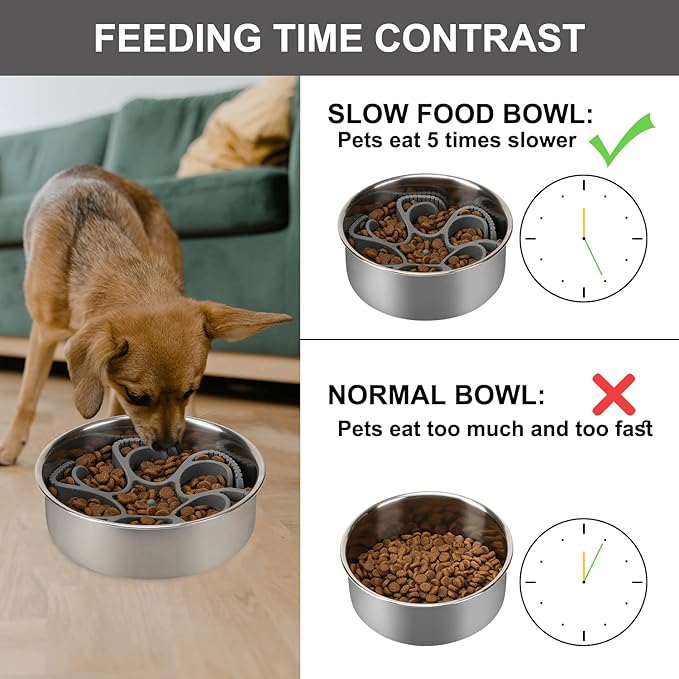R0BTECH Dog Slow Feeder Bowls Silicone Spiral Pet Food Feeder Insert to Slow Down Eating for Large Medium Small Breed Dogs Perfect with Stainless Steel Glass Ceramic Pet Bowls (Grey)