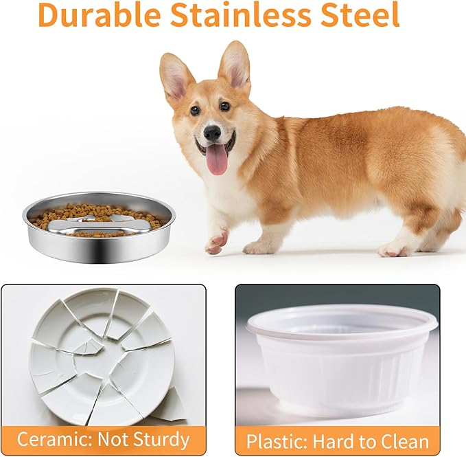 R0BTECH Novery Slow Feeder Dog Bowl - 2 Cups Stainless Steel Dog Slow Feeder Food Bowl, Metal Non-Slip Lick Plate,Puppy or Cat Food Holder,Pet Supplies,Puzzle Maze Dish for Medium Sized Breeds