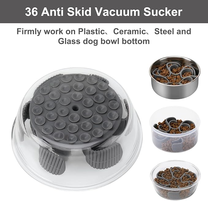 R0BTECH Dog Slow Feeder Bowls Silicone Spiral Pet Food Feeder Insert to Slow Down Eating for Large Medium Small Breed Dogs Perfect with Stainless Steel Glass Ceramic Pet Bowls (Grey)