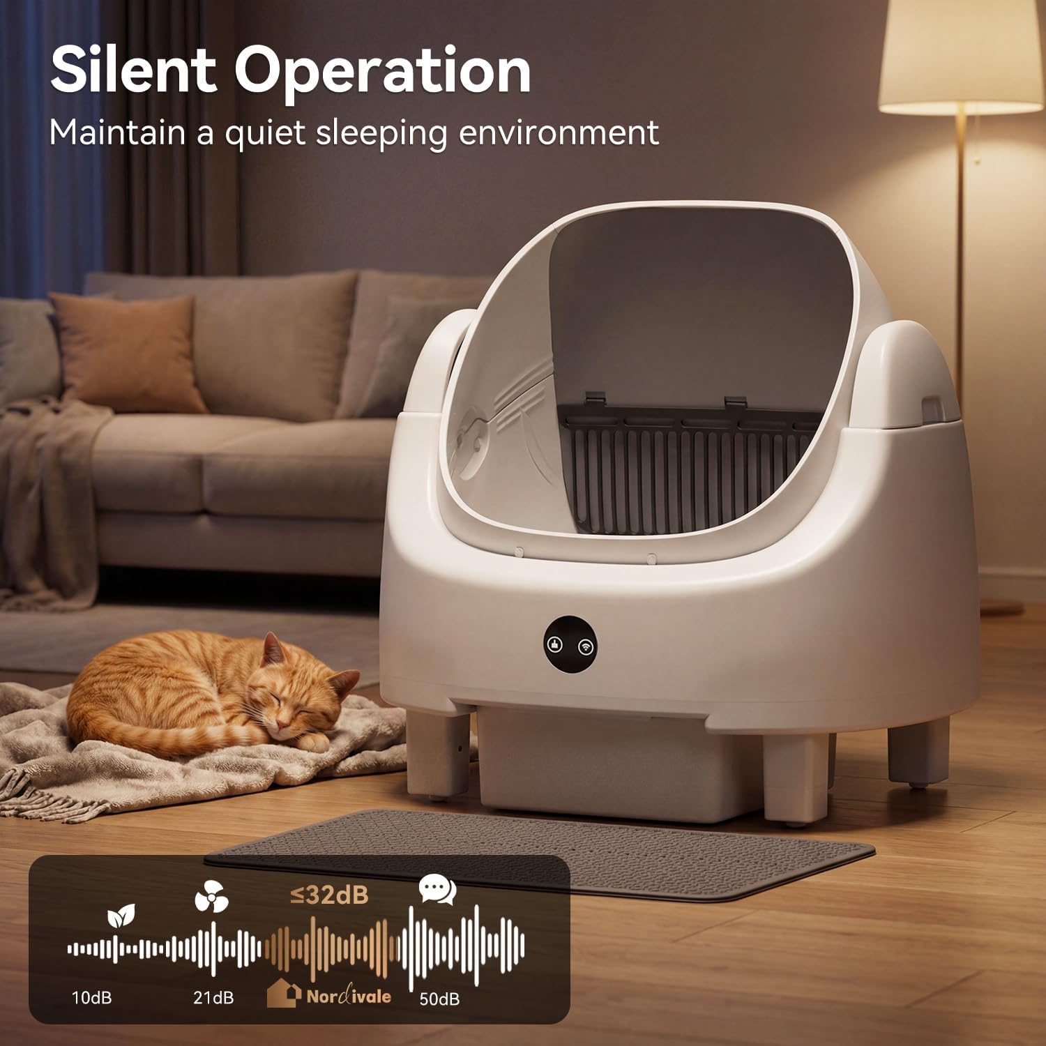 R0BTECH Automatic Litter Box App Control Self Cleaning Litter Box Odor Control＆Safety Protection for Multiple Cats with Garbage Bag, Cat Litter Mat and Fragrance Box