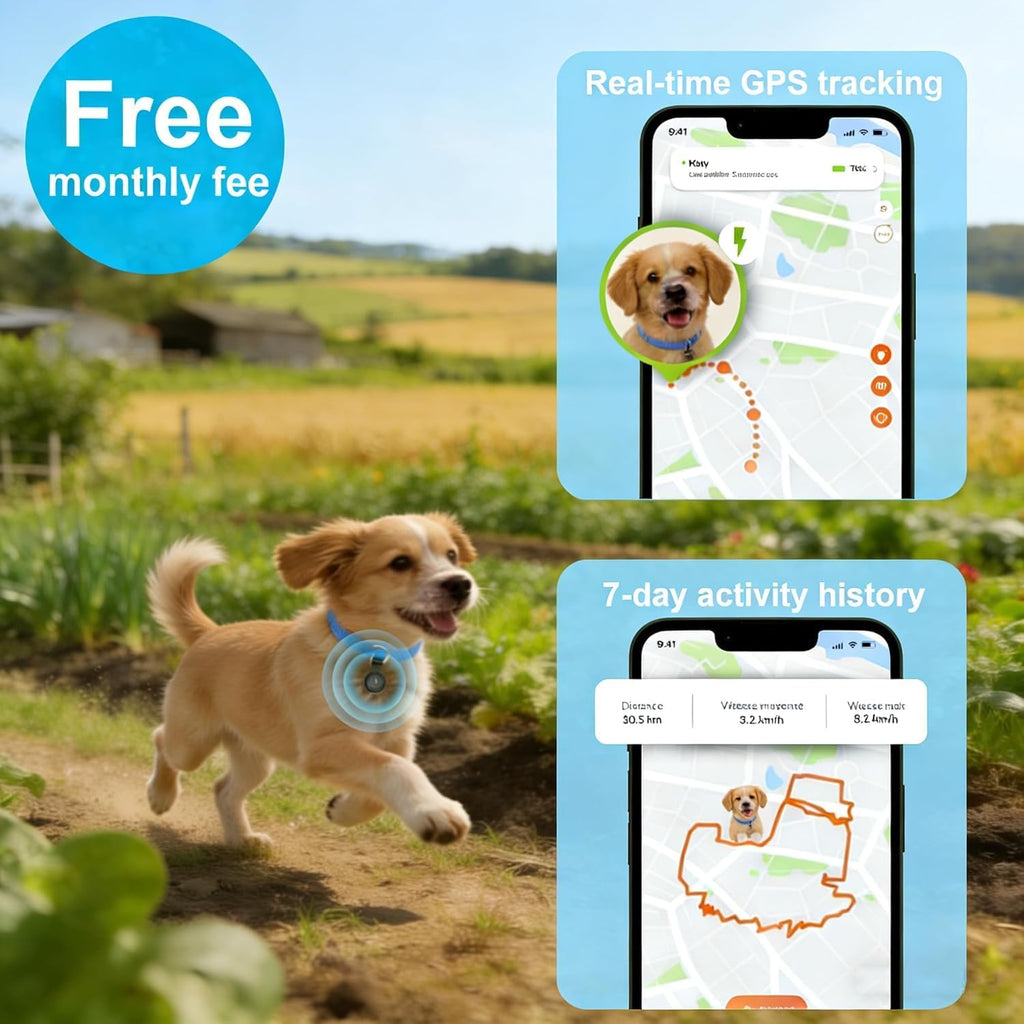 R0BTECH GPS Tracker for Dogs, Smart Collar with Real-Time Location - Pet Location Tracker with Holder, No Monthly Fee/No SIM Card, Works with iOS Find My, Ultra-Slim, IP68 Waterproof, Reliable Performance