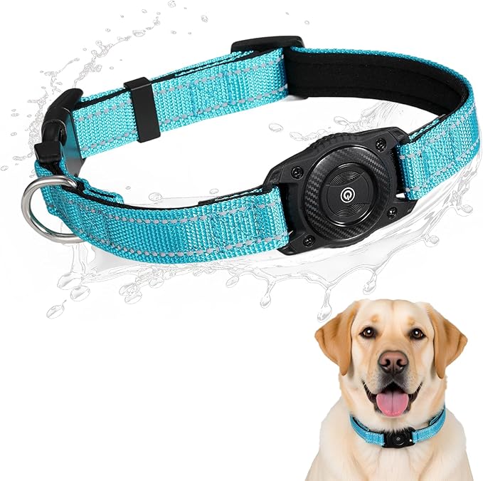 R0BTECH Smart Tracker Dog Collar, Waterproof Dog Collars Holder with Tracker Tag for Apple Find My (iOS Only) Reflective Pet Dog Collar Tracking for Small Medium Large Dogs (SkyBlue, M)