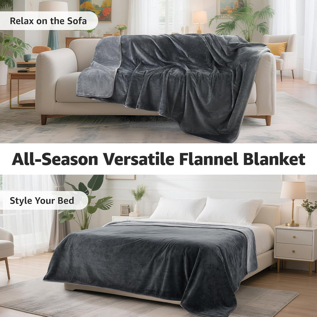 R0BTECH Waterproof Blanket for Bed: Reversible Soft Flannel Twin Bed Blanket 60" x 80", Leakproof Throw Spill-Proof Dog Pet Blanket for Couch Cover, Movie Time, Camping, Travel, Grey