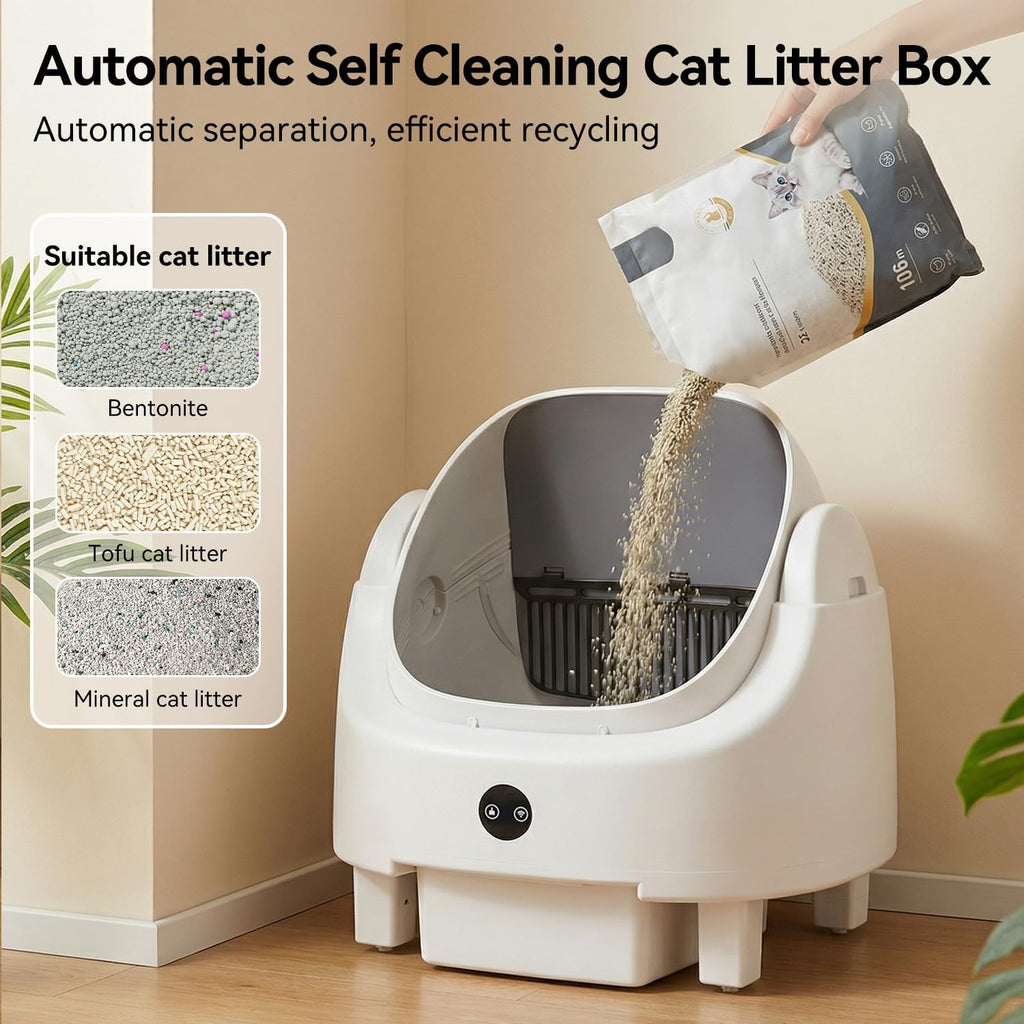 R0BTECH Automatic Litter Box App Control Self Cleaning Litter Box Odor Control＆Safety Protection for Multiple Cats with Garbage Bag, Cat Litter Mat and Fragrance Box