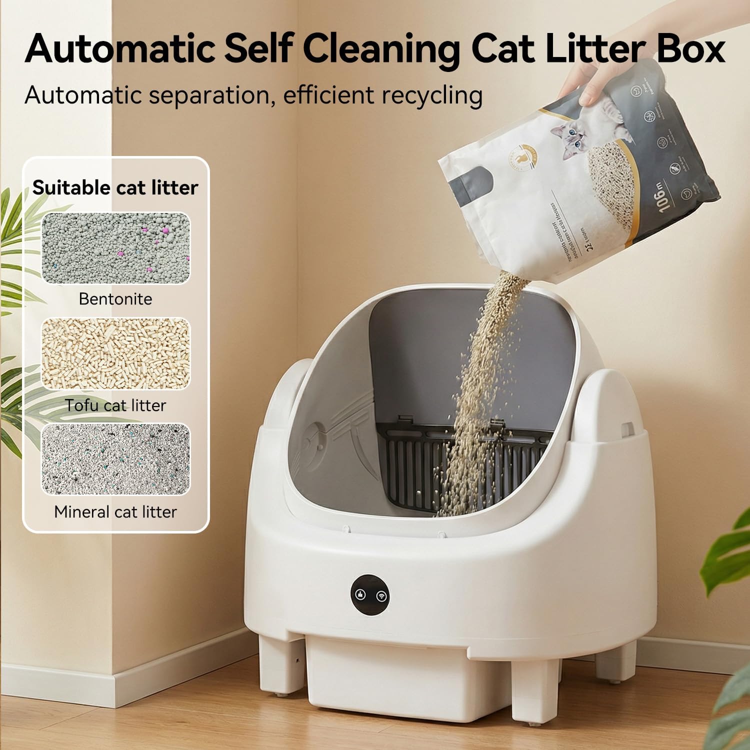 R0BTECH Automatic Litter Box App Control Self Cleaning Litter Box Odor Control＆Safety Protection for Multiple Cats with Garbage Bag, Cat Litter Mat and Fragrance Box