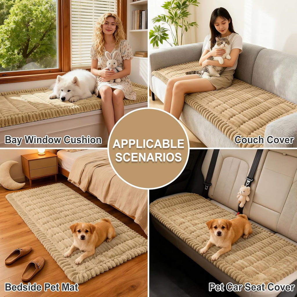 R0BTECH Couch Covers for Dogs Washable, Non Slip Plush Dog Sofa Protectors, Fuzzy Pet Couch Covers for 3 Cushion Sofa Pet Friendly (Camel, 27.6" x 59")