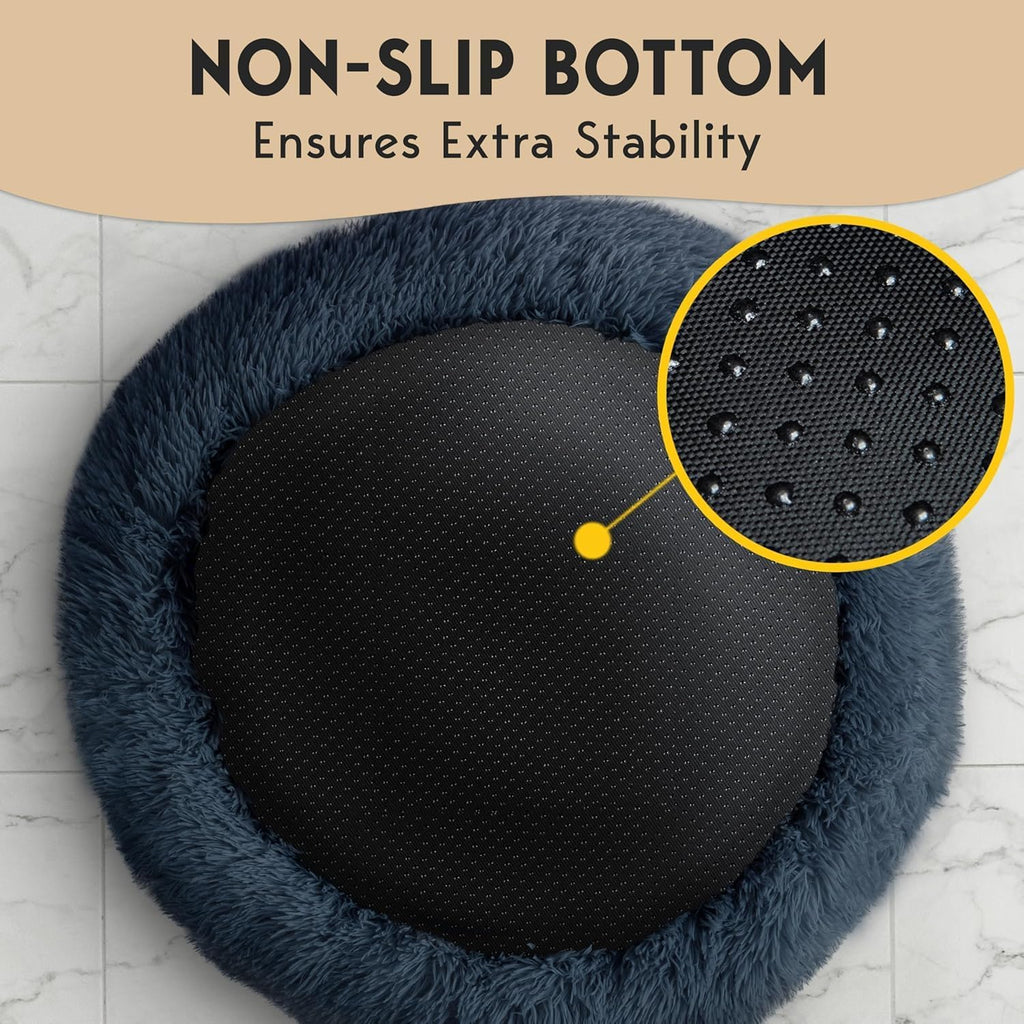 R0BTECH Calming Dog Bed Medium Size Dog - 30'' Donut Bed, Washable Dog Bed, Anti-Slip & Super Soft Fluffy Plush Round Dog Bed, Anti-Anxiety Premium Comfort Pet Bed, Fits Dogs Upto 45 lbs - Dark Grey