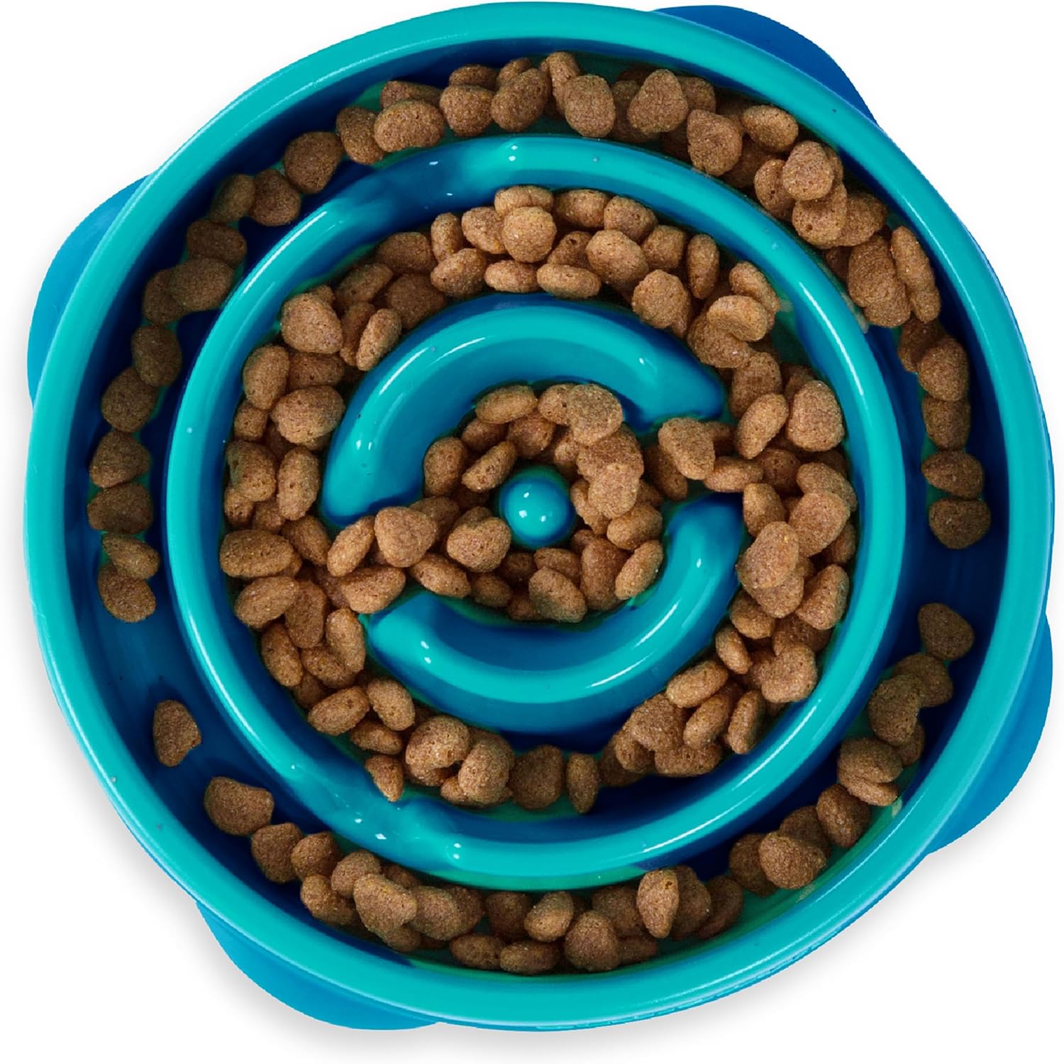 R0BTECH Hound Fun Feeder Slo Bowl – Medium 2‑Cup Capacity, Slow Feeding, Small to Medium Dogs & Cats, Non-Slip, Turquoise, Drop Pattern