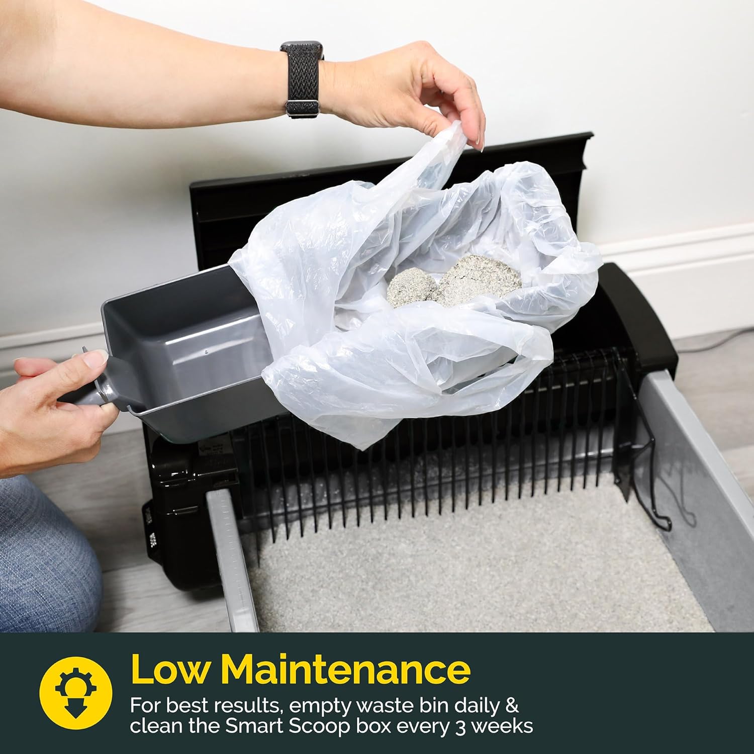 R0BTECH Self Cleaning Semi Automatic Cat Litter Box - Smart Scoop Cat Litter Box with 18 Bags & Carbon Filter for Up to Two Cats 6-16 Pounds