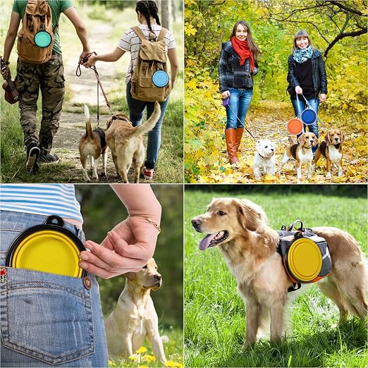 R0BTECH Collapsible Dog Bowl for Travel (12oz), 6 Pack Portable Pet Bowl with Carabiners, Foldable, Expandable