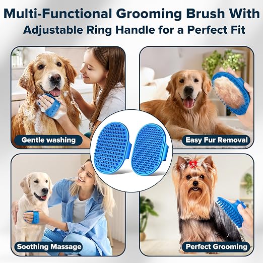 R0BTECH 6PCS Pet Grooming Kit for Dogs, Cats and Horses | Dog Washing Gloves | Cleanroom Gloves | Dog Bath Brush | Dog Bath Gloves | Dog Shampoo Brush | Dog Bath Supplies (Navy Blue)