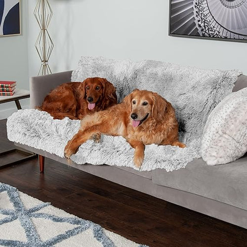 R0BTECH  Waterproof Throw Blanket for Dogs & Indoor Cats, Washable - Shaggy Plush Calming Long Faux Fur & Velvet Dog Blanket - Mist Gray, XL