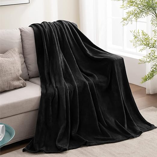R0BTECH Fleece Blanket Black Throw Blankets for Couch & Bed, Luxury Plush Cozy Fuzzy Blanket 50x60 inches, Super Soft Warm Lightweight Throw Blanket for Travel Camping