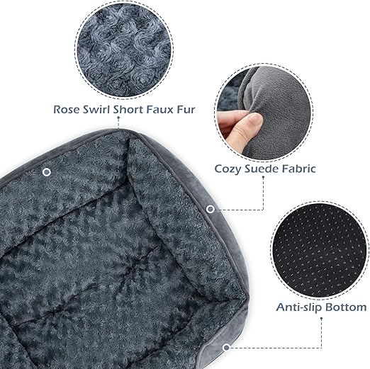 R0BTECH Rectangle Washable Orthopedic Dog Bed for Small, Medium and Large Dogs, Soft Calming, Sleeping Puppy Bed Durable Pet Cuddler with Anti-Slip Bottom, S (20"x19"x6")