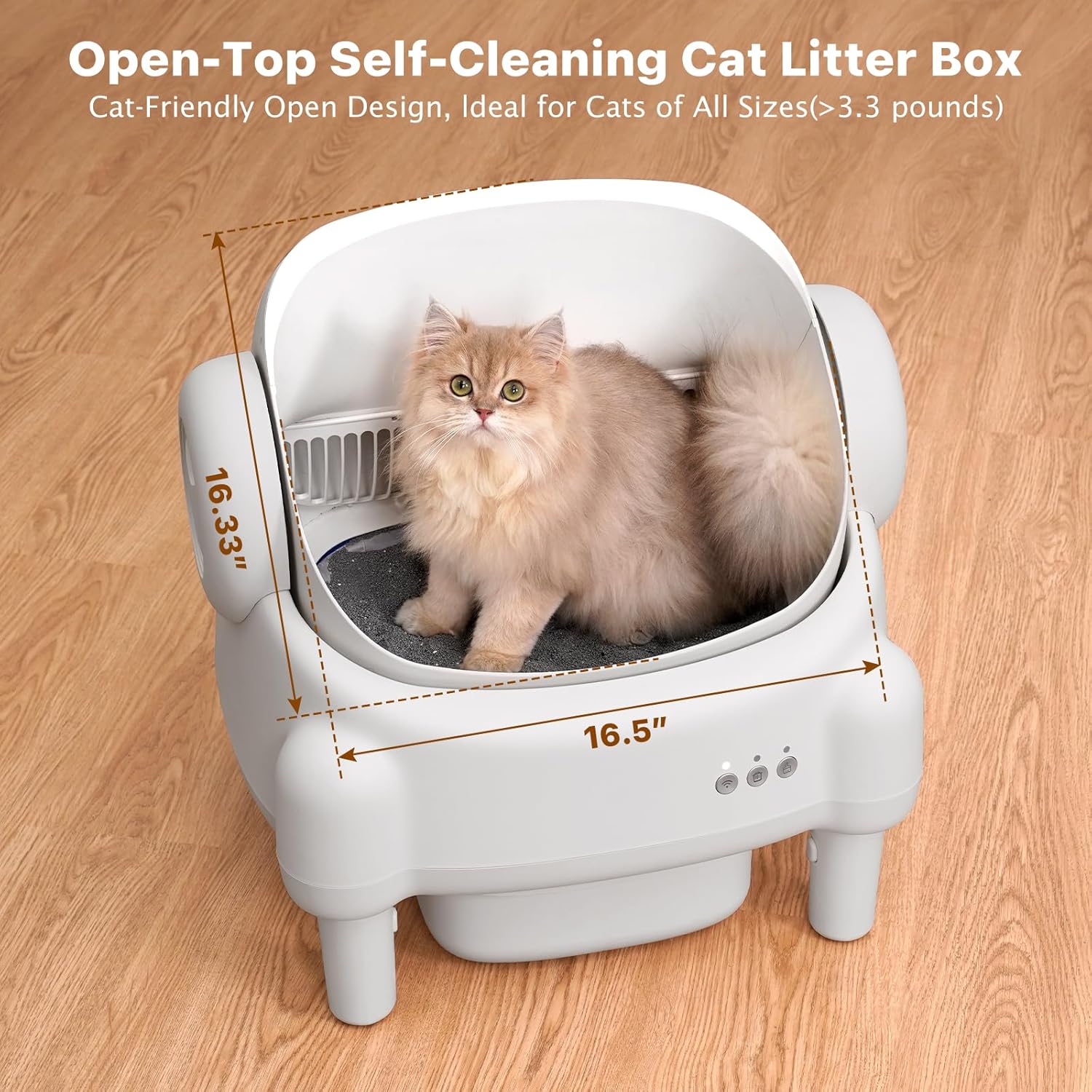 R0BTECH Self Cleaning Litter Box,Open Top Automatic Litter Box with App Control for Multiple Cats, Safety Sensors Protection, Odor Control Includes 2 roll Liners,Large Waste Bin, Cream White