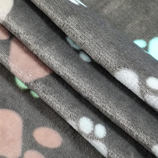 R0BTECH 12 Pcs Pet Blankets 23 x 16 Inch Soft Fluffy Fleece Dog Cat Warm Paw Print Pattern Blankets Flannel Throw for Pets Dog Puppy Cat(Dark Gray, White, Camel)