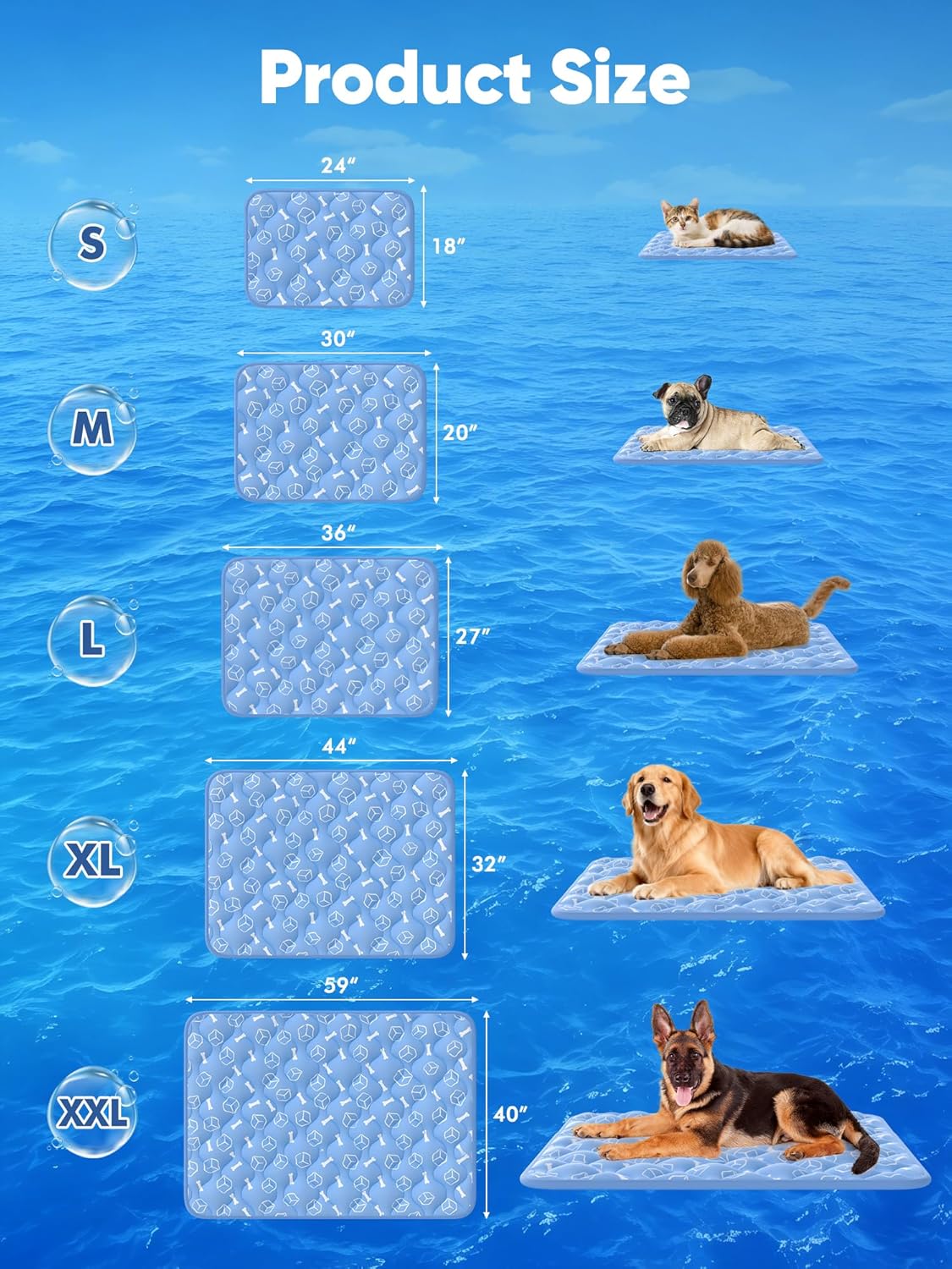 R0BTECH Dog Cooling Mat 2.0, Ocean Blue,44" x 32" Thick & Durable Cooling Mat for Extra Large Dogs, Long-Lasting Cool with Waterproof & Color-Changing Arc-Chill Tech (Q-Max>0.5) Washable& Non-Toxic