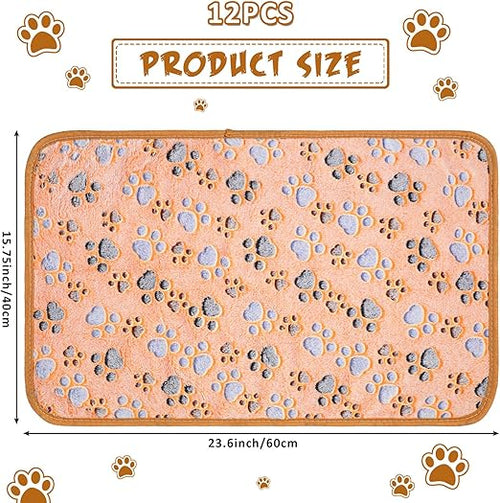 R0BTECH 12 Pcs Pet Blankets 23 x 16 Inch Soft Fluffy Fleece Dog Cat Warm Paw Print Pattern Blankets Flannel Throw for Pets Dog Puppy Cat(Dark Gray, White, Camel)