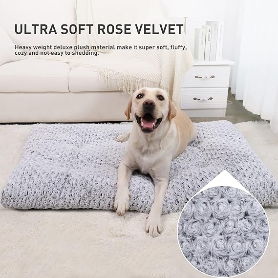 R0BTECH Washable Dog Bed Deluxe Plush Dog Crate Beds Comfy Kennel Pad Anti-Slip Pet Sleeping Mat for Large, Jumbo, Medium, Small Dogs Breeds, 35" x 23", Gray