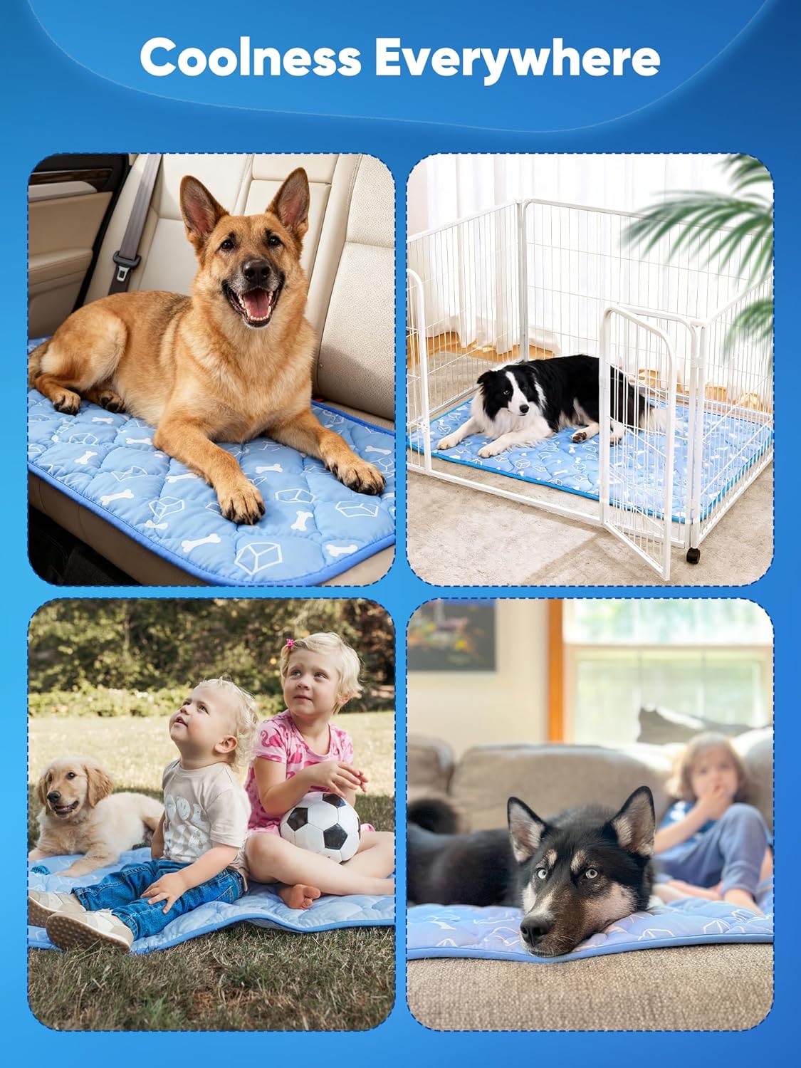 R0BTECH Dog Cooling Mat 2.0, Ocean Blue,44" x 32" Thick & Durable Cooling Mat for Extra Large Dogs, Long-Lasting Cool with Waterproof & Color-Changing Arc-Chill Tech (Q-Max>0.5) Washable& Non-Toxic