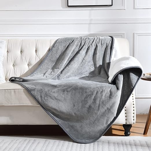 R0BTECH Waterproof Blanket for Bed Couch Sofa, Soft Liquid Pee Proof Pet Blanket for Dog Puppy Cat, Reversible Sherpa Fleece Furniture Protector (Grey, 50x60 inches)