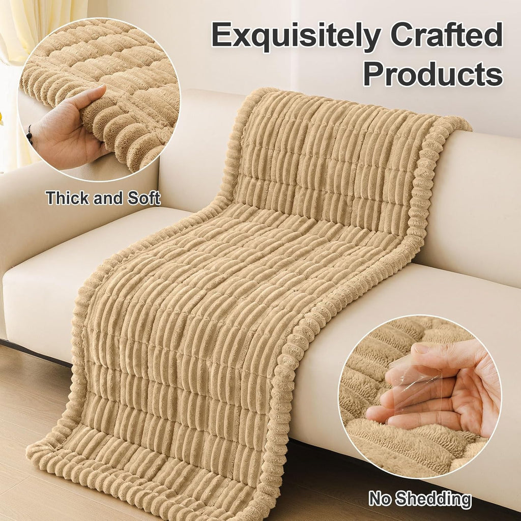 R0BTECH Couch Covers for Dogs Washable, Non Slip Plush Dog Sofa Protectors, Fuzzy Pet Couch Covers for 3 Cushion Sofa Pet Friendly (Camel, 27.6" x 59")