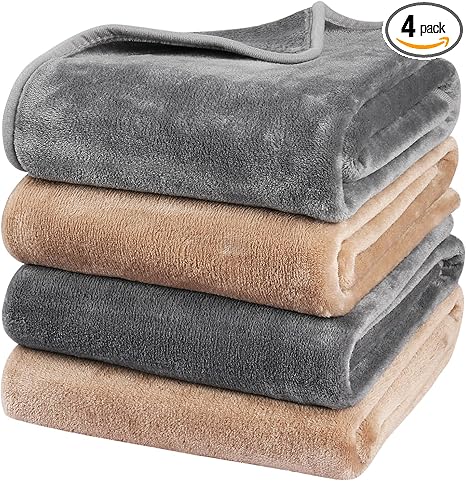 R0BTECH Dog Blanket Washable for Puppy: 4 Packs Dog Blankets 40”x28” - Fluffy Soft Small Throw for Cat Puppy Kitten Dogs - Fleece Pet Blankets for Bed Sofa Car and Indoor - Grey and Khaki