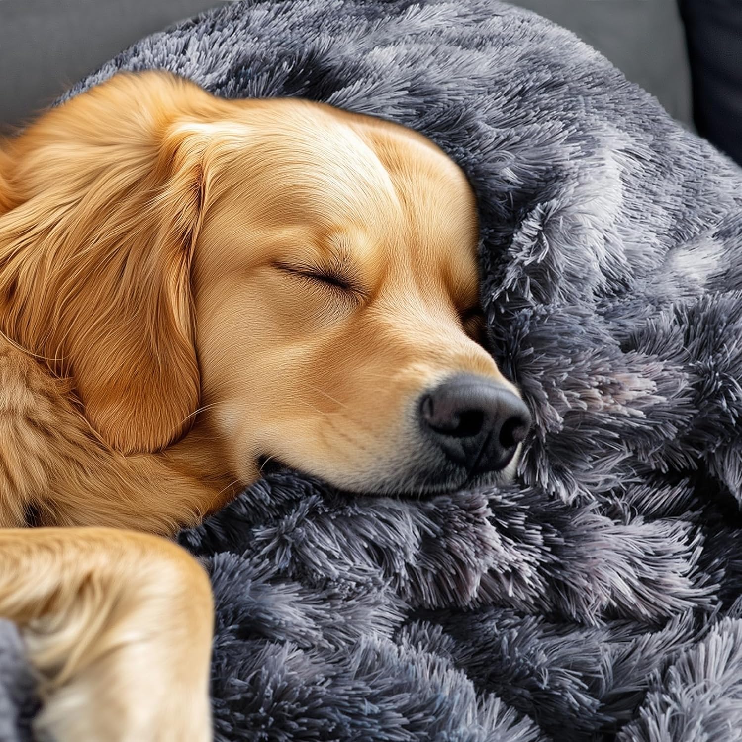 R0BTECH Large Waterproof Dog Blanket for Pet Washable Liquid Proof Bed Intimacy Protection Shaggy Plush Calming Long Faux Fur Couch Cover Calming Cat Throw Blankets, Tie-dye Grey, 50" x 60"