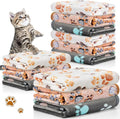 R0BTECH 12 Pcs Pet Blankets 23 x 16 Inch Soft Fluffy Fleece Dog Cat Warm Paw Print Pattern Blankets Flannel Throw for Pets Dog Puppy Cat(Dark Gray, White, Camel)
