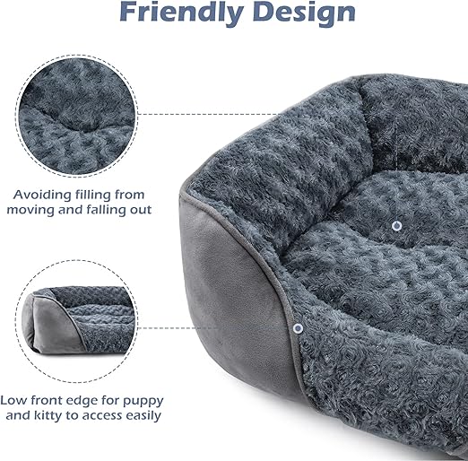 R0BTECH Rectangle Washable Orthopedic Dog Bed for Small, Medium and Large Dogs, Soft Calming, Sleeping Puppy Bed Durable Pet Cuddler with Anti-Slip Bottom, S (20"x19"x6")