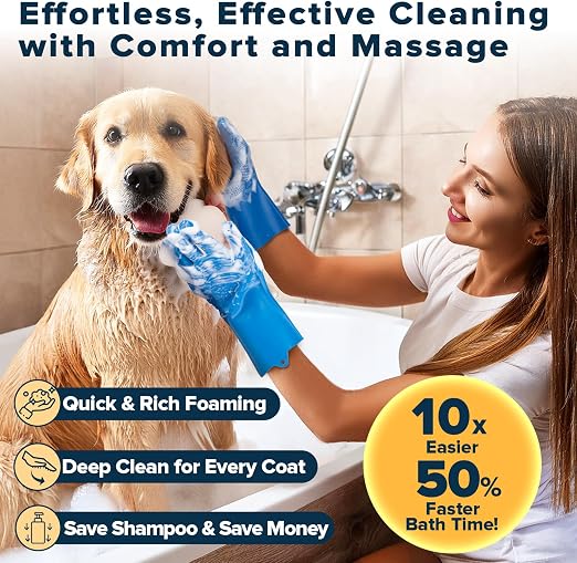 R0BTECH 6PCS Pet Grooming Kit for Dogs, Cats and Horses | Dog Washing Gloves | Cleanroom Gloves | Dog Bath Brush | Dog Bath Gloves | Dog Shampoo Brush | Dog Bath Supplies (Navy Blue)