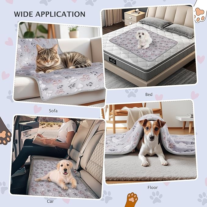 R0BTECH 6 Pack Small Dog Blanket, Super Soft Warm Pet Cover Blankets, Paw Print Puppy Fleece Flannel Blanket for Small Medium Dogs and Cats MW003