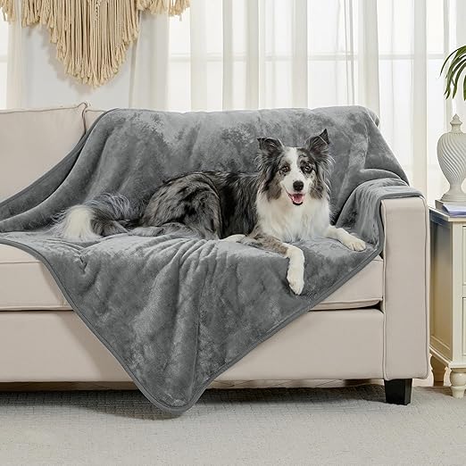 R0BTECH Waterproof Blanket for Bed Couch Sofa, Soft Liquid Pee Proof Pet Blanket for Dog Puppy Cat, Reversible Sherpa Fleece Furniture Protector (Grey, 50x60 inches)