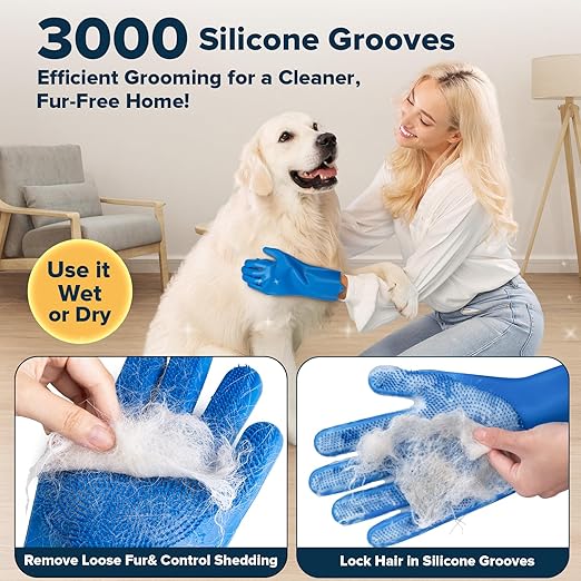 R0BTECH 6PCS Pet Grooming Kit for Dogs, Cats and Horses | Dog Washing Gloves | Cleanroom Gloves | Dog Bath Brush | Dog Bath Gloves | Dog Shampoo Brush | Dog Bath Supplies (Navy Blue)