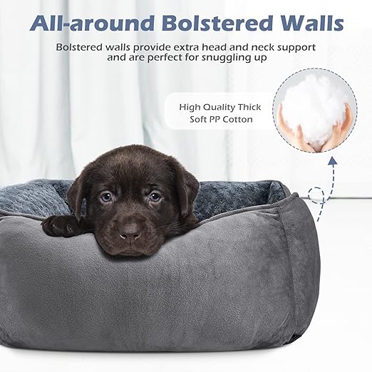 R0BTECH Rectangle Washable Orthopedic Dog Bed for Small, Medium and Large Dogs, Soft Calming, Sleeping Puppy Bed Durable Pet Cuddler with Anti-Slip Bottom, S (20"x19"x6")