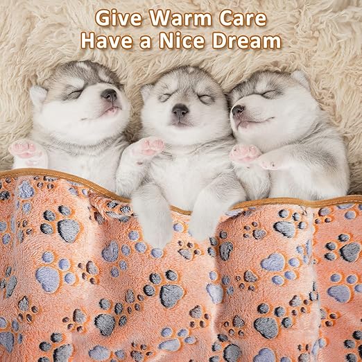 R0BTECH 12 Pcs Pet Blankets 23 x 16 Inch Soft Fluffy Fleece Dog Cat Warm Paw Print Pattern Blankets Flannel Throw for Pets Dog Puppy Cat(Dark Gray, White, Camel)