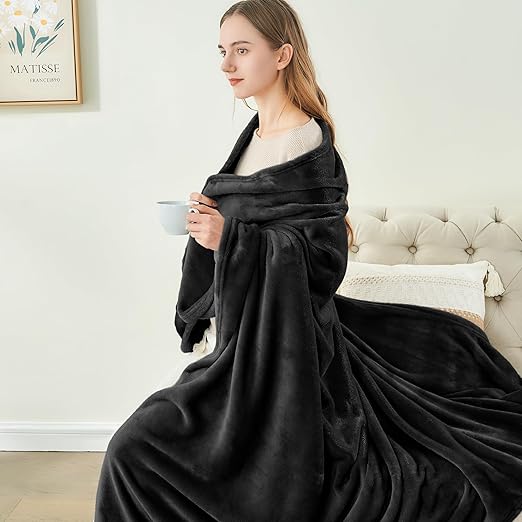 R0BTECH Fleece Blanket Black Throw Blankets for Couch & Bed, Luxury Plush Cozy Fuzzy Blanket 50x60 inches, Super Soft Warm Lightweight Throw Blanket for Travel Camping