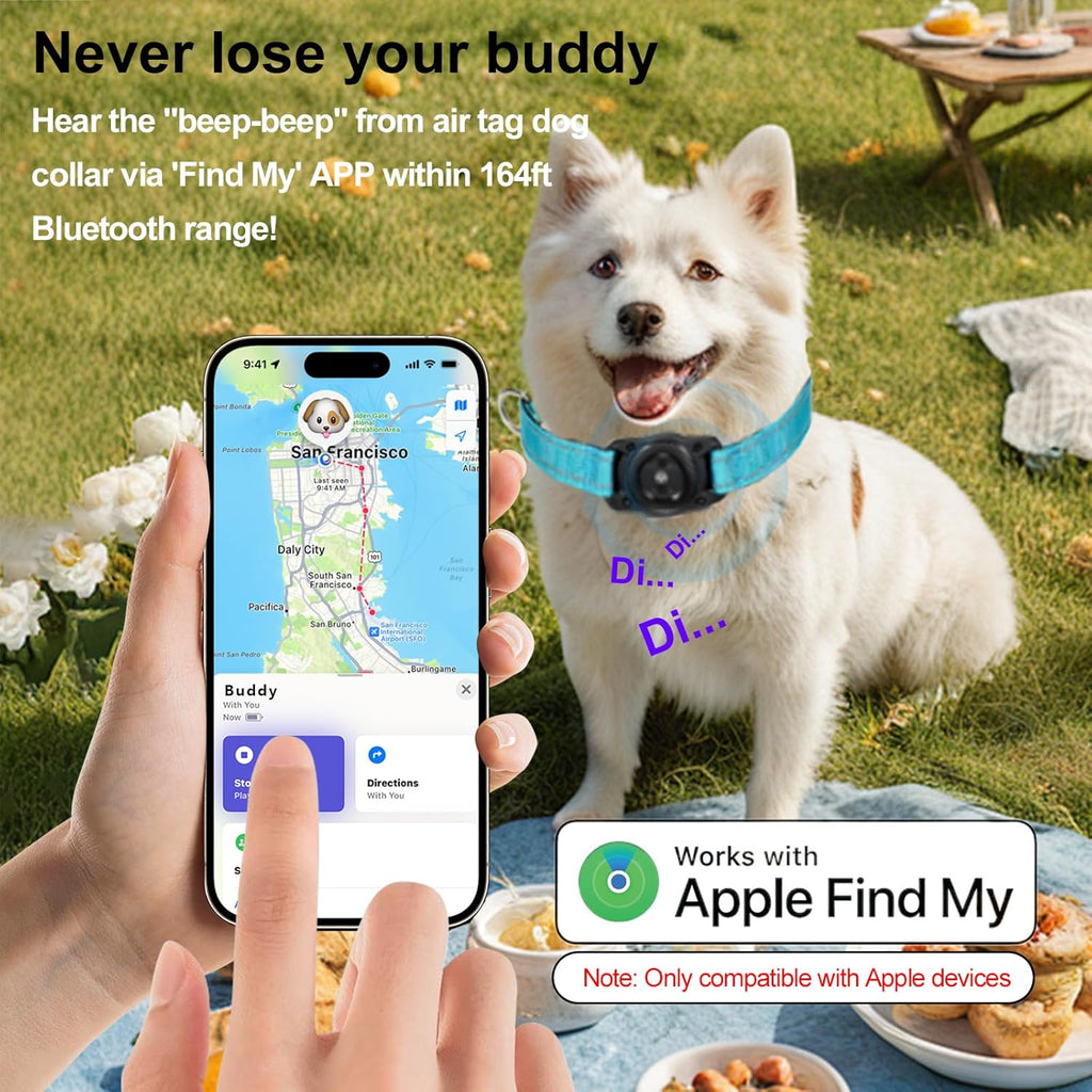 R0BTECH Smart Tracker Dog Collar, Waterproof Dog Collars Holder with Tracker Tag for Apple Find My (iOS Only) Reflective Pet Dog Collar Tracking for Small Medium Large Dogs (SkyBlue, M)