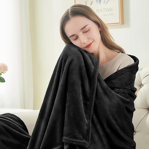 R0BTECH Fleece Blanket Black Throw Blankets for Couch & Bed, Luxury Plush Cozy Fuzzy Blanket 50x60 inches, Super Soft Warm Lightweight Throw Blanket for Travel Camping