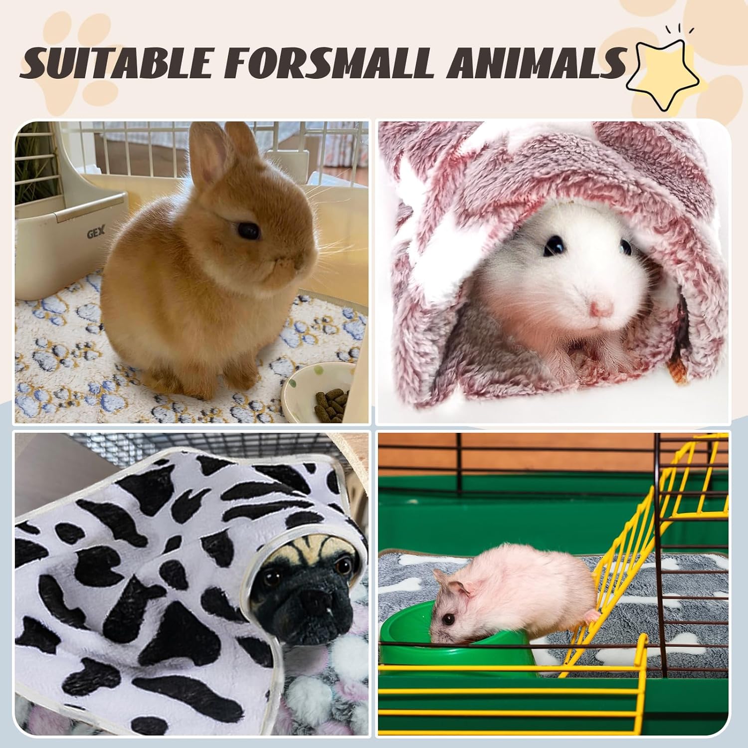 R0BTECH 6 Pcs Absorbent Guinea Pig Blankets Washable Small Animal Fleece Bedding Cage Liners Reusable Pet Pee Pad Sleep Mat Pad Cover for Hamster Ferret Rabbit Chinchilla Hedgehog (16"x24")
