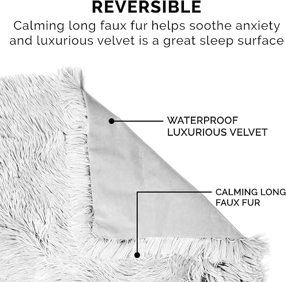 R0BTECH  Waterproof Throw Blanket for Dogs & Indoor Cats, Washable - Shaggy Plush Calming Long Faux Fur & Velvet Dog Blanket - Mist Gray, XL