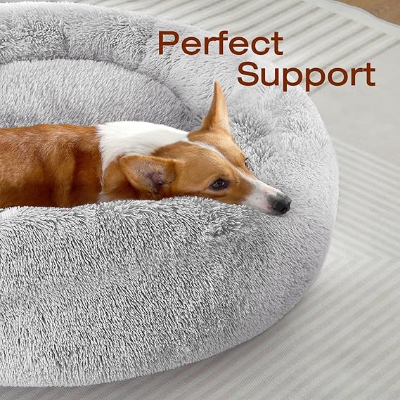 R0BTECH Small Dog Bed, Calming Soft Anti-Anxiety Donut Cat Bed, Washable Round Fluffy Cushion for Small and Medium Pets (20")
